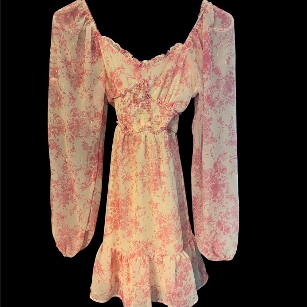 Altar'd State Pink Floral Puff-Sleeve Midi Dress